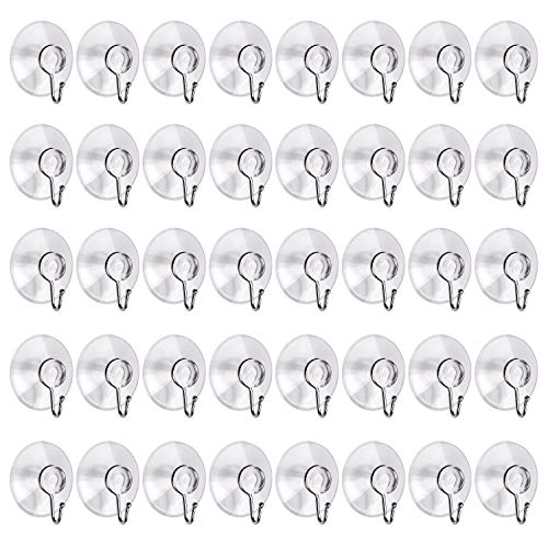 Awpeye 40 Packs Suction Cup Hooks, 1.77 Inches Universal Clear PVC Suction Cups for Shower Removable Window Suction Cups with Hooks for Kitchen Bathroom, Wall, Glass
