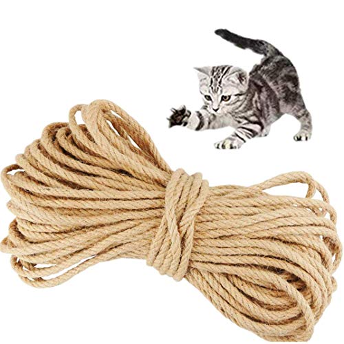 MXiiXM Sisal Rope for Cats, Hemp Rope for Cat Scratching Post Replacement - Premium Durable Unoiled Sisal Twine 100% Natural Twisted Fiber Twine (1/5inch(5mm), 99FT, Hemp)