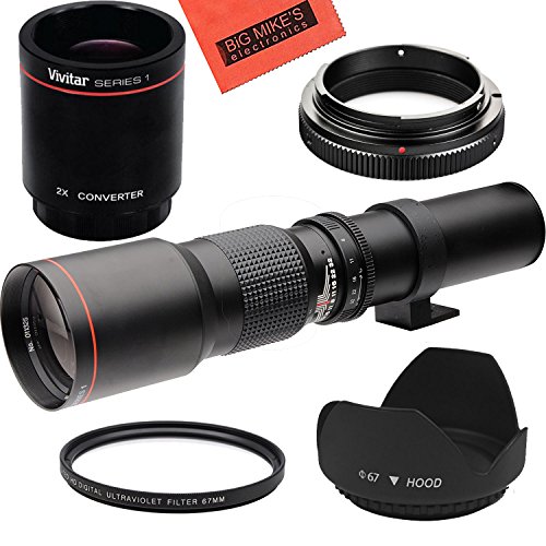 High-Power 500mm/1000mm f/8 Manual Telephoto Lens for Sony a7r, a7s, a7, a6500, a6300, a6000, a5100, a5000, a3000, NEX-7, NEX-6, NEX-5T, NEX-5N, NEX-5R, 3N and other E-Mount Digital Mirrorless Cameras