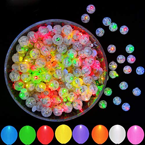 JJGoo 100Pcs Multicolor LED Balloon Lights, Waterproof Flash Round Tiny Led Light for Paper Lantern Easter Egg Pumkin Birthday Party Wedding Decoration