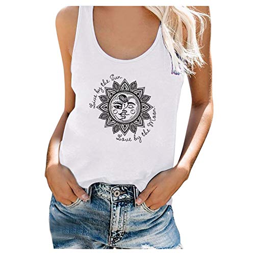 Padaleks Womens Sun Moon Tank Top Funny Printed Graphic Tees Shirts Summer Sleeveless O-Neck Casual Blouse Tops