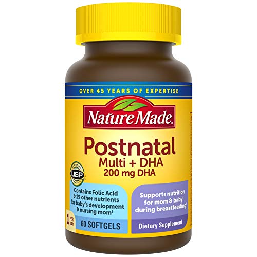 Nature Made Postnatal Multivitamin + DHA 200 mg, 60 Softgels, to Support Nursing Moms & Babies During Breastfeeding, Vitamins & Nutrients Include Iron, Vitamin D3, Calcium, Iodine and More