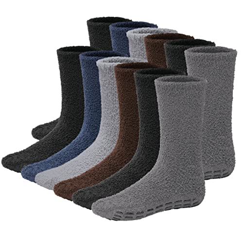 Debra Weitzner Mens Fuzzy Socks Grip Socks Microfiber Plush Sleeping Socks Soft Anti-Skid 5/6 Pairs