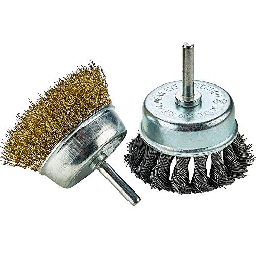 Katzco Wire Wheels Brush - 2 Pack Knotted and Crimped Cups for Rust Removal, Corrosion and Paint - Hardened Steel Wire for Reduced Wire Breakage and Longer Life