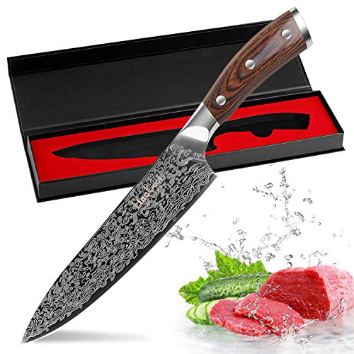 FineTool Kitchen Knife, 8 inch Professional Chef's Knives Japanese 7Cr17 Stainless Steel Vegetable Cleaver with pakkawood Wood, Sharpest Cooking Knives Best Choice for Home Kitchen and Restaurant