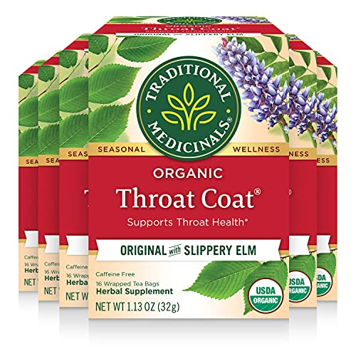 Traditional Medicinals Tea, Organic Throat Coat, Supports Throat Health, 96 Tea Bags (6 Pack)