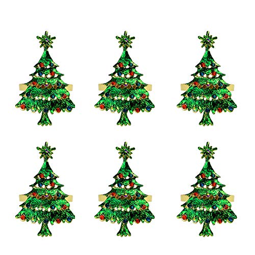 Getfitsoo Christmas Tree Napkin Rings, Napkin Holder for Wedding Christmas Party Dinner Table Decor 6 Pcs (Green Christmas Tree)