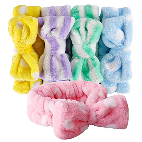 Teenitor Bow HeadBands, Women Headbands for Makeup Cosmetic Facial Shower Spa Elastic Hair Band Hairlace Headband for Baby girls Yellow Blue Green Purple Pink, 5pcs