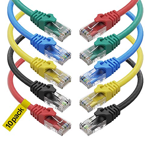 Cat6 Ethernet Cable - 3 ft 10-Pack (0.9m) Cat 6 RJ45, LAN, Utp, Network, Patch, Internet Cable - 3 feet