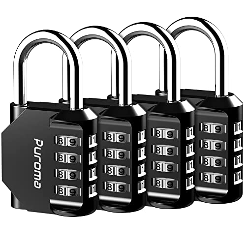 Puroma 4 Pack Combination Lock 4 Digit Locker Lock Outdoor Waterproof Padlock for School Gym Locker, Sports Locker, Fence, Toolbox, Gate, Case, Hasp Storage (Black)