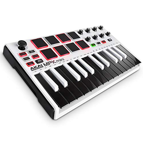 Akai Professional MPK Mini MKII | 25 Key USB MIDI Keyboard Controller With 8 Drum Pads and Pro Software Suite Included – Limited Edition White Finish