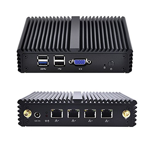 Qotom Mini PC with 8GB RAM 64GB SSD, 4 Intel LAN Port, VGA, 4 USB Port, celeron j1900 Processor Quad core 2 GHz, Fanless Mini PC j1900