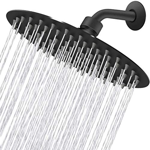 STrighter High Pressure Shower Head with Shower Arm, Stainless Steel 8 Inch High Flow Rain Showerhead, Ultra-Thin Design, Pressure Boosting-Awesome Shower Experience (Matte Black)