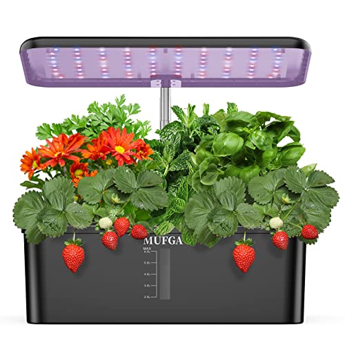 MUFGA 12 Pods Hydroponics Growing System, Indoor Garden with LED Grow Light, Plants Germination Kit, Mini Herb Garden with Pump System, Height Adjustable (No Seed), Ideal Gardening Gifts for Women