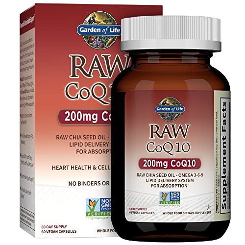 Garden of Life Vegetarian Omega 3 6 9 Supplement - Raw CoQ10 Chia Seed Oil Whole Food Nutrition with Antioxidant Support, 60 Capsules