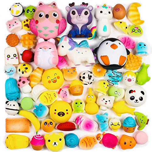 BeYumi Random 16Pcs Squeeze Toys for Kids, Including 1Pc Jumbo Toy and 15Pcs Mini Toys, Kawaii Soft Cream Scented Food and Animal Slow Rising Stress Relief Toys Goodie Bag Egg Filler Party Favor Gifts