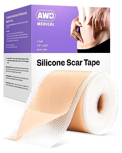 AWD Silicone Scar Tape for Surgical Scars - Medical Grade Silicone Scar Sheets for C Section, Tummy Tuck Tape, Keloid Treatment - Silicone Skin Patches After Surgery Must Haves (1.6' x 120' Roll)