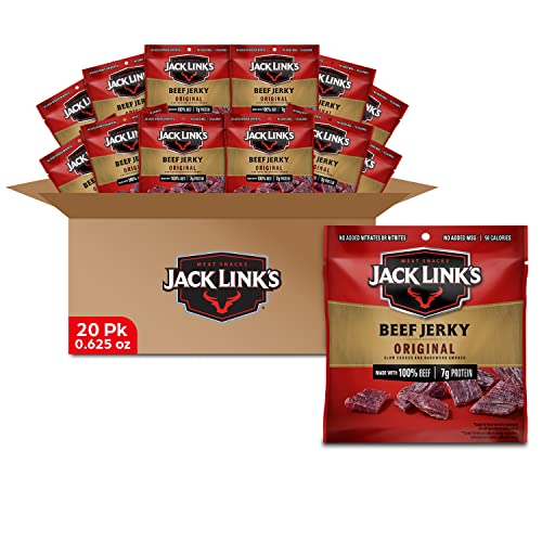 Jack Link's Beef Jerky, Original, Multipack Bags - Flavorful Meat Snack for Lunches, Ready to Eat - 7g of Protein, Made with Premium Beef, No Added MSG** - 0.625 oz (Pack of 20)