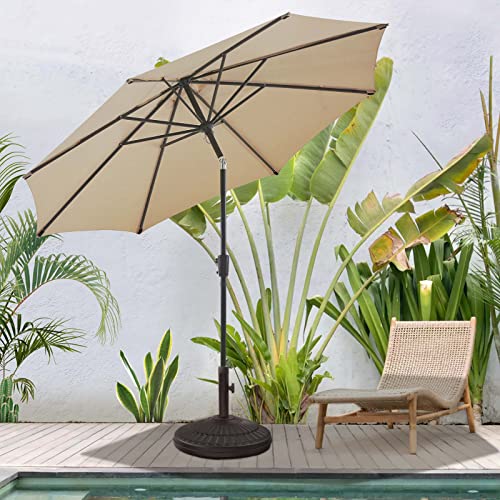 BLUU MAPLE Olefin 10 FT Patio Market Umbrella Outdoor Table Umbrellas, 3-year Nonfading Olefin Canopy, Market Center Umbrellas with 8 Strudy Ribs & Push Button Tilt for Garden, Lawn & Pool (Beige)