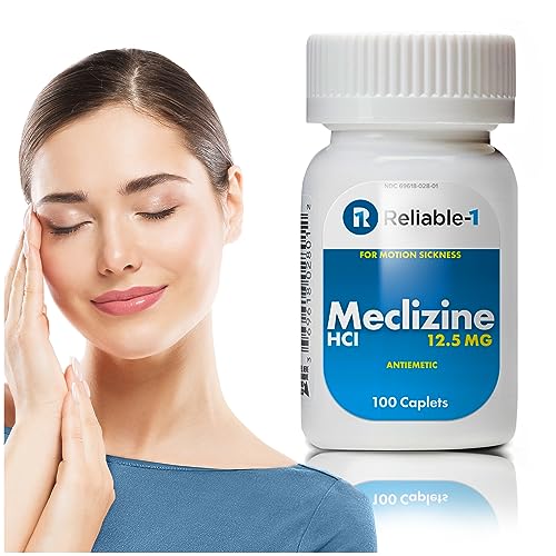Reliable-1 Laboratories Meclizine HCL 12.5 mg Caplets - Prevent Nausea, Vomiting, and Dizziness Caused by Motion Sickness (100 Caplets, 1 Bottle)