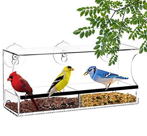 Clear Window Bird Feeder for Outside - Window Bird Feeders with Strong Suction Cups, Transparent Bird House, Balcony Glass Mount, Acrylic Cat, Kids & Elderly Viewing Clear Bird Feeder for Window Perch