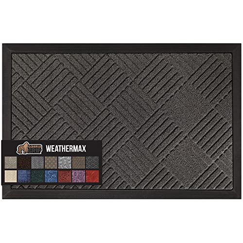 Gorilla Grip Waterproof All-Season WeatherMax Doormat, Durable Natural Rubber, Stain and Fade Resistant, Low Profile, Indoor Outdoor Door Mats, Easy Clean Patio Entrance Mat, 17x29, Gray Diamond