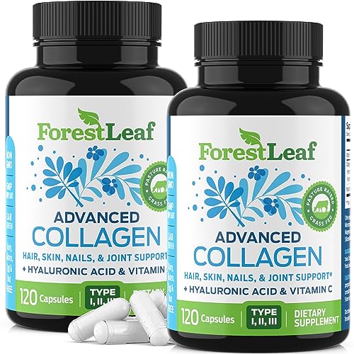 ForestLeaf Multi Collagen Pills with Hyaluronic Acid + Vitamin C | Hydrolyzed Collagen Supplements for Women or Men | Multi Collagen Capsules Peptides for Skin, Wrinkles, Weight Loss, 240 Capsules