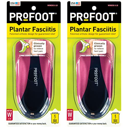 PROFOOT Orthotic Insoles for Plantar Fasciitis & Heel Pain, Women's 6-10, 2 Pair, Gel Heel Shock Absorbing Insoles to Help Reduce Pain & Stress, Foot Care Arch Support Inserts for Shoes