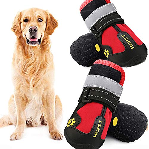 WAYA 4PCS Dog Waterproof Boots-Big Dog Shoes, Outdoor Winter Dog Boots with Reflective Tape Non-Slip Rubber Sole, Suitable for Medium and Large Dogs