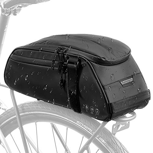 WOTOW Reflective Rear Rack Bag, Water Resistant Bike Saddle Panniers for Bicycles, 8L Trunk Cycling Back Seat Cargo Carrier Storage Pouch With Shoulder Strap for Travel Commute
