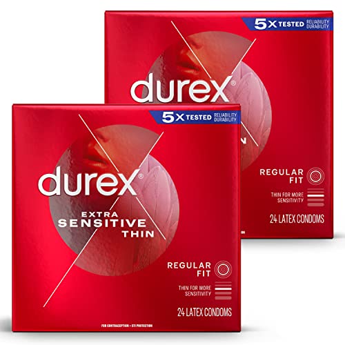 Condoms, Durex Extra Sensitive & Extra Lubricated Condoms, Ultra Fine, Natural Latex Condoms, FSA & HSA Eligible (Packaging May Vary) , 24 Count (Pack of 2)