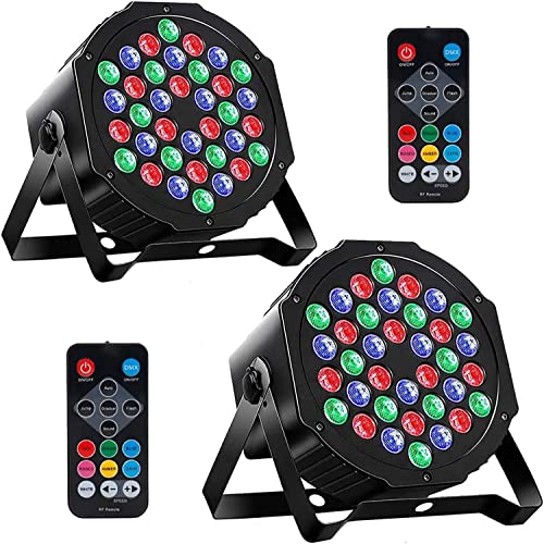 MOSFiATA Par Lights 2 Pack, RGB 36 LED Stage Lights Sound Activated DMX Control, 7 Modes Uplighting Lights with Remote Control Stage Lighting, DJ Par Party Lights for Club KTV Disco Party