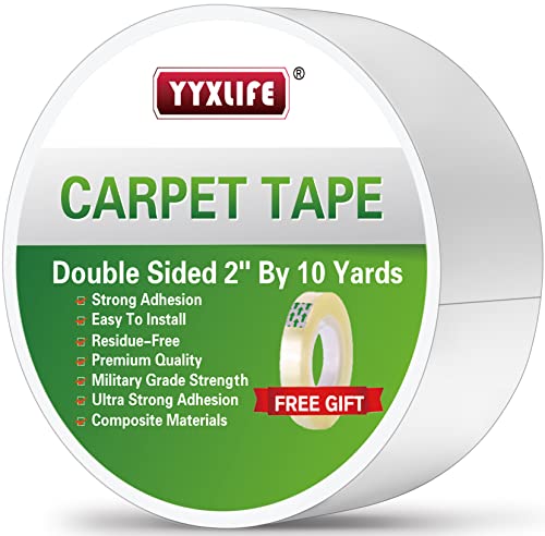 YYXLIFE Double Sided Carpet Tape for Area Rugs Carpet Adhesive Removable Multi-Purpose Rug Tape Cloth for Hardwood Floors, Outdoor Rugs, Carpets Heavy Duty Sticky Tape, 2 Inch x 10 Yards, White