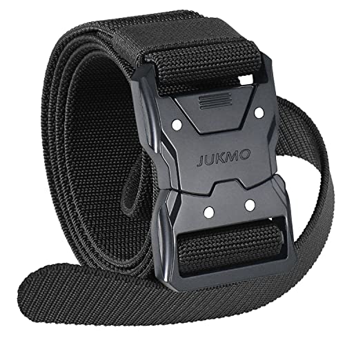 JUKMO Quick Release Tactical Belt, Military Work 1.5' Nylon Web Hiking Belt with Heavy Duty Seatbelt Buckle (Black, Medium-for Waist 36'-42' (Length 49'))