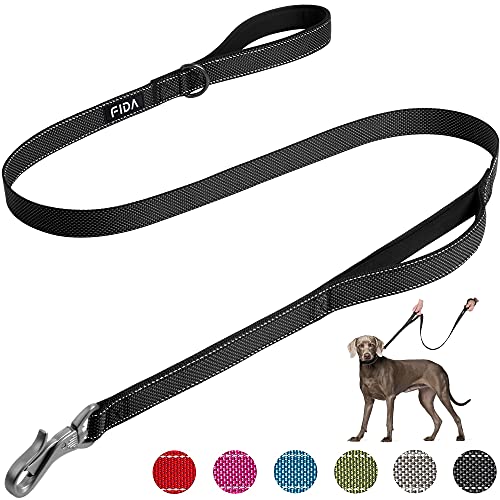 Fida 4 FT Heavy Duty Dog Leash with 2 Comfortable Padded Handles, Traffic Handle & Advanced Easy Snap Hook, Reflective Walking Lead for Large, Medium & Small Breed Dogs, Black