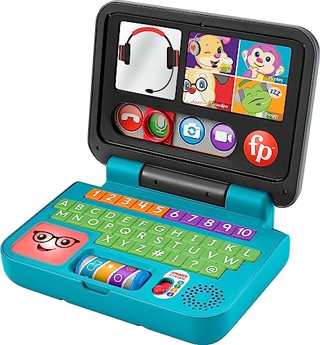 Fisher-Price Laugh & Learn Baby to Toddler Toy Let's Connect Laptop Pretend Computer with Smart Stages for Ages 6+ Months