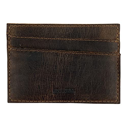 Hide & Drink, Horizontal Card Holder Handmade from Full Grain Leather – Store and Organize Credit & Debit Cards, Cash, Identification – Minimalist Style, Compact Size For Pocket or Bag – Bourbon Brown