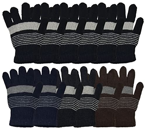 Winter Magic Gloves, 12 Pairs Stretchy Warm Knit Bulk Pack Mens Womens