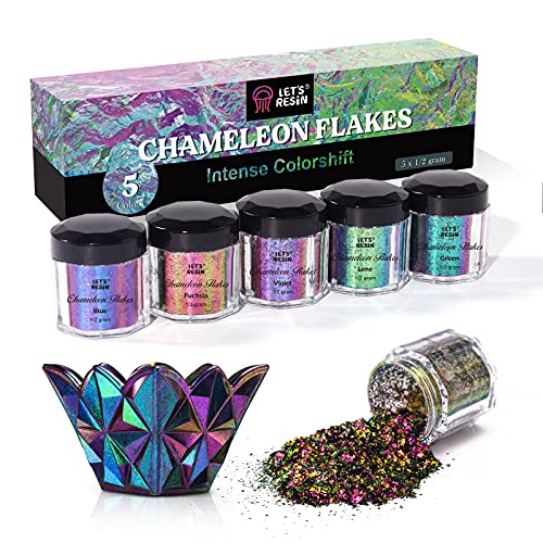 LET'S RESIN Chameleon Flakes, Resin Supplies -Intense Color Shift Pigment Powder for Resin Molds/Tumblers, Chrome Powder Pigment for Christmas Nail Art/Paint/Soap Making