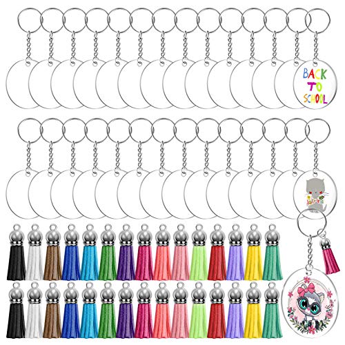 Acrylic Keychain Blanks, Audab 120pcs Clear Keychains for Vinyl Kit Including 30pcs Acrylic Blanks, 30pcs Keychain Tassels, 30pcs Key Chain Rings and 30pcs Jump Rings for DIY Keychain Vinyl Crafting