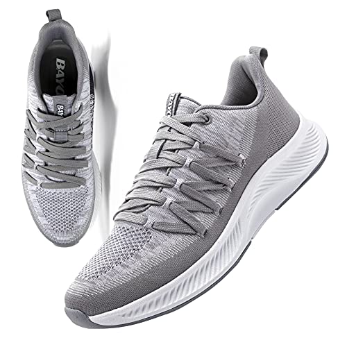 BayQ Running Shoes for Men Extended Lace up Slip On Comfortable Breathable Lightweight Tennis Road Running Shoes Athletic Gym Travel Sneakers with Arch Support Massage. Grey