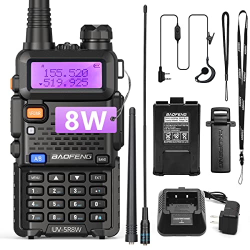 BaoFeng UV-5R 8W High Power Two Way Radio Ham Radio Dual Band Portable Radio Tri-Power Handheld Walkie Talkies with AR-771 Antenna