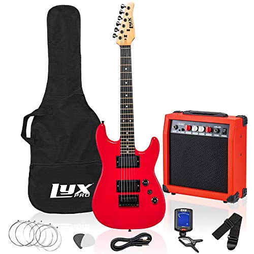LyxPro 36 Inch Electric Guitar and Kit for Kids with 3/4 Size Beginner’s Guitar, Amp, Six Strings, Two Picks, Shoulder Strap, Digital Clip On Tuner, Guitar Cable and Soft Case Gig Bag -Red