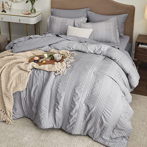 Bedsure Full/Queen Comforter Sets, 7 Pieces Bed in a Bag - Stripes Seersucker Bedding Set with Comforter, Flat Sheet, Fitted Sheet, Pillow Shams, Pillowcases