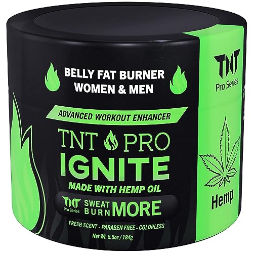 TNT Pro Ignite Pre-Workout Enhancer Hot Sweat Cream with Hemp: Target Tummy Belly, Thigh & Arm - Sweet Scent - Belly Firming, Exercise Thermogenic Cream for Men & Women, Heat Skin Lotion