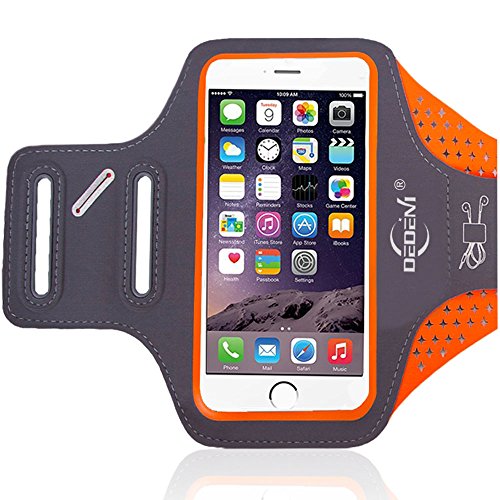 DEDENI Water Resistant Sports Armband 5.5 Inch for iPhone 7 Plus, 6s Plus, 6 Plus, Running Exercise Multifunction Phone Case for Android Phones (Orange)