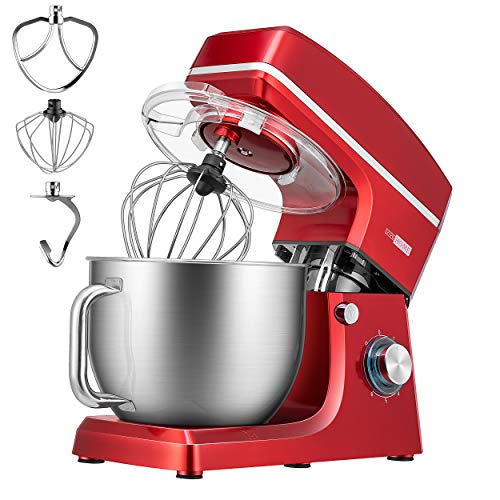 VIVOHOME 7.5 Quart Stand Mixer, 660W 6-Speed Tilt-Head Kitchen Electric Food Mixer with Beater, Dough Hook and Wire Whip, Red