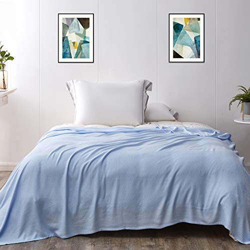 KPBLIS Cooling Bamboo Blankets for Hot Sleepers, Lightweight Summer Big Cool Blankets Full Size, Thin Bamboo Extra Cool Throw Blankets for Hot Flashes (71x79 inches, Light Blue)
