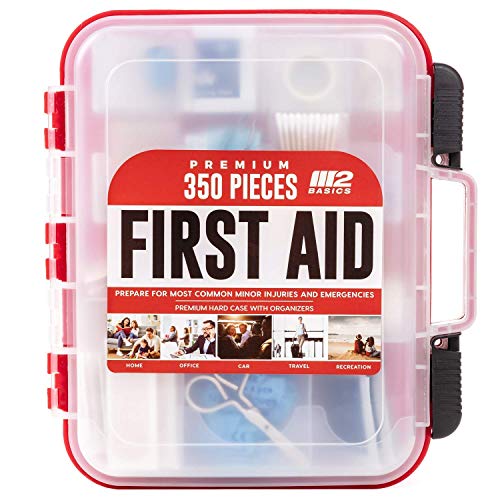 Professional 350 Piece Emergency First Aid Kit | Business & Home Medical Supplies | Hard Case, Dual Layer, Wall Mountable | Office, Car, School, Camping, Hunting, Sports Red