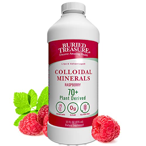 Buried Treasure Colloidal Mineral Complex - 32oz, Natural Raspberry Flavor with Over 70 Plant Derived Minerals Non-GMO Electrolyte Replacement Vegetarian Safe Daily Essential and Trace Minerals